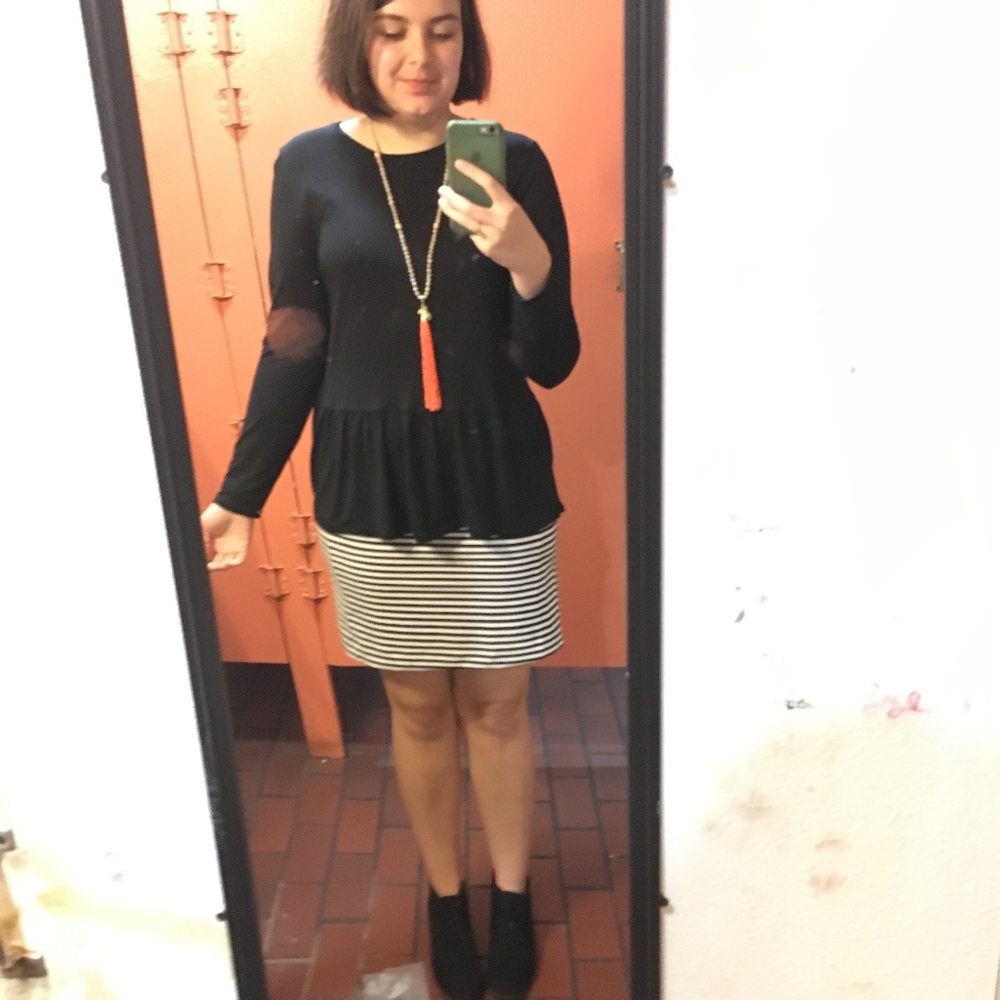 Black and white striped pencil skirt